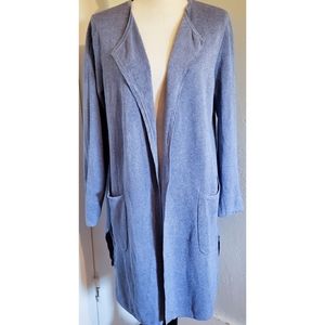 J Crew Juliette Collarless Sweater Blazer Linen Duster Long Cardigan Blue Knit